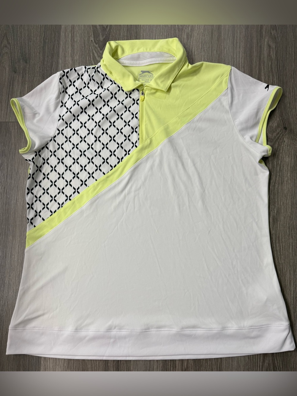 Slazenger Golf Womens XL White Yellow Colorblock Quarter Zip Polo Shirt